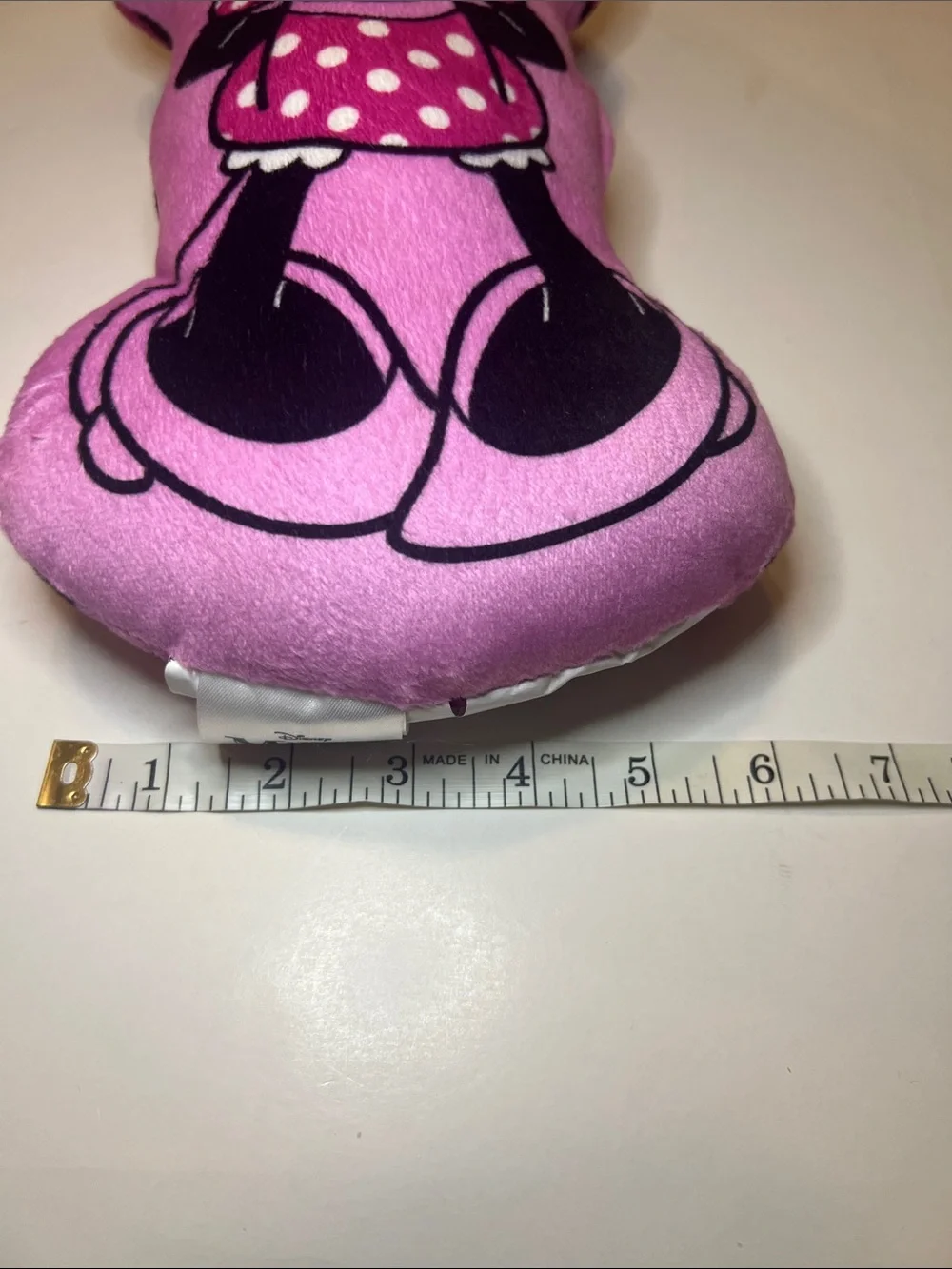 Disney Minnie Mouse Plush Pillow Pink Polka Dot Dress 12”x6” Stuffed Toy EUC
